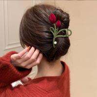 New Elegant Velvet Tulip Grip Clip Female Fashion Shark Clip Flocked Tulip Grip French Hairpin