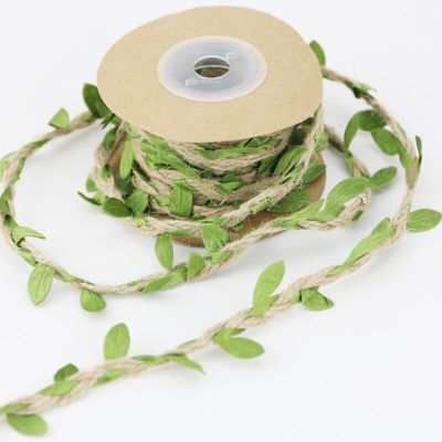 (5 meters/lot) 5mm Leaf hemp rope braided with green leaves lace home decoration rope handmade garland ribbon Gift Wrapping  Bags