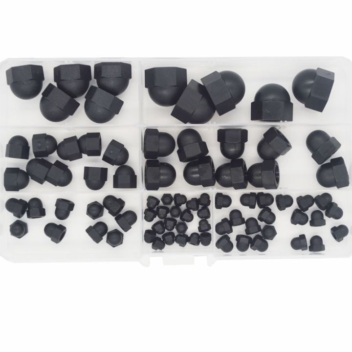 80pcs-set-nylon-hexagon-domed-cap-acorn-nuts-m3-m4-m5-m6-m8-m10-m12-ball-head-nut-white-black-plastic-round-head-hex-nuts