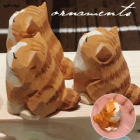 SUC Wooden Ornament Animal Orange Cats Static Doll Garden Car Home Room Decor Gift For Kids Girls