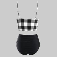 Plus Size Plaid Bikini Set Women High Waist Push Up Beach Swimwear Retro Bowknot Tankini Swimsuit Bathing Suit Biquini Mujer