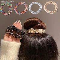 ♟ Korean Pearl Beaded Hair Ties Scrunchies Crystal Elastic Hairband Ponytail Holders Women Hair Rope Rubber Gum Hair Accessories