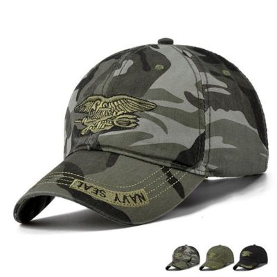[2023] ฤดูร้อนใหม่ผู้ชายหน่วยรบพิเศษของกองทัพเรือ Camouflage Cotton หมวกเบสบอลผ้าใบหมวกบังแดดนอก Casual Snapback หมวกหมวกล่าสัตว์ Universal