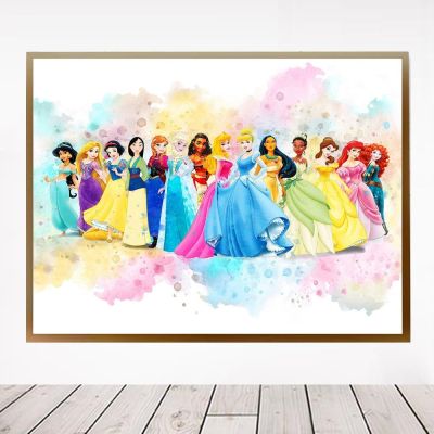 卐 ห้องเจ้าหญิงการ์ตูน Wall Art Decor Disney Princesses โปสเตอร์พิมพ์ภาพภาพวาดผ้าใบสาวห้องนอนเนอสเซอรี่ตกแต่งบ้าน