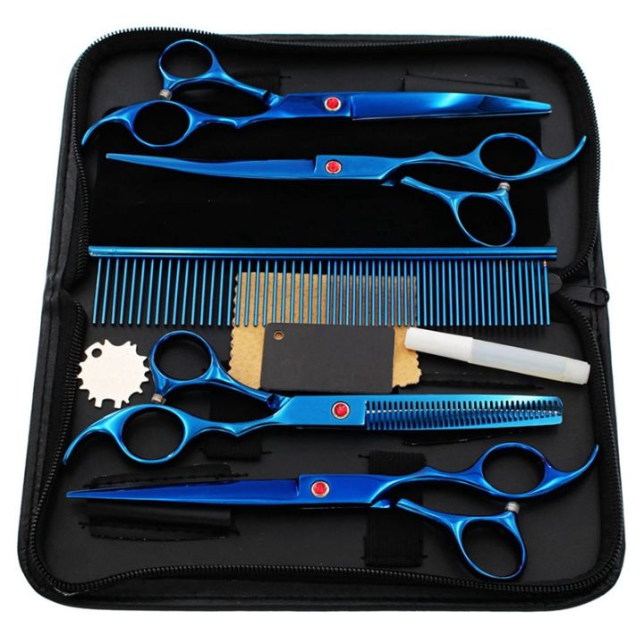 7-inch-stainless-blue-grooming-shears-straight-scissor-thinning-shears-curved-shears-professional-pet-scissor-for-dogs