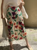 2023 Miyake Pleated Fold VintageTwo-piece set Korean Skirts for Women Fashion Clothing Strecth Slim Fit Printing Floral Skirt