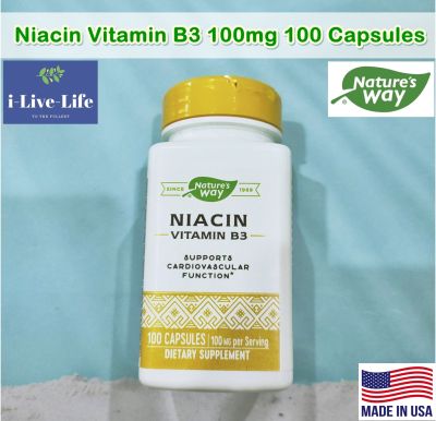 ไนอะซิน วิตามินบี 3 Niacin Vitamin B3 100mg 100 Capsules - Natures Way