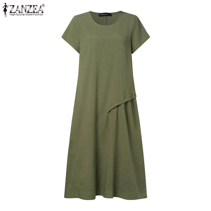 สินค้ามาใหม่-จัดส่งฟรี-fancystyle-zanzea-ชุดซันเดรสคลุมเข่ากระเป๋าด้านข้างวินเทจลำลองคอกลมชุดเดรสเรียบง่ายแขนสั้นสตรี-15