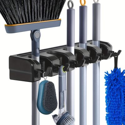 Wall Mounted Mop Holder 3/4/5 Position Multi-Functional Broom Hanger Shelf Storage Plastic