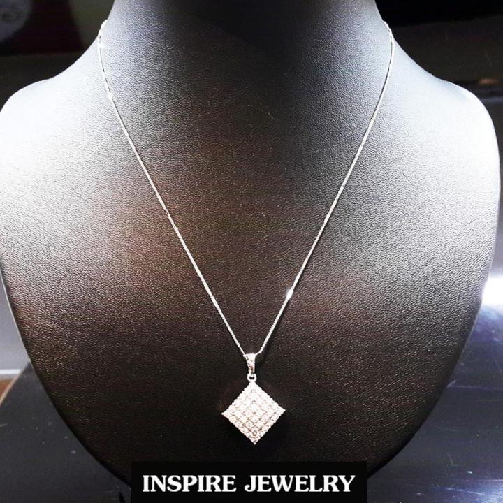 inspire-jewelry-ชุดเซ็ทจี้เพชรcz-รูปสี่เหลี่ยม-white-gold-เพชรสวยเกรด-aaa-เพชรวิ้งเจิดจรัส-จี้size-2x2cm-สร้อยคอ-white-gold-ความยาว-18นิ้ว-ตะขอสปิงกลม-สามารถถอดเปลี่ยนจี้อื่นๆ-ได้-งานดีไซด์-งานแบบร้าน