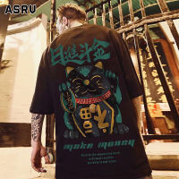 ASRV ใหม่ Lucky Cat พิมพ์เสื้อยืดแขนสั้นผู้ชายแนวโน้ม Ins หลวมฤดูร้อนขนาดใหญ่ห้าจุดครึ่งแขนเสื้อยืด