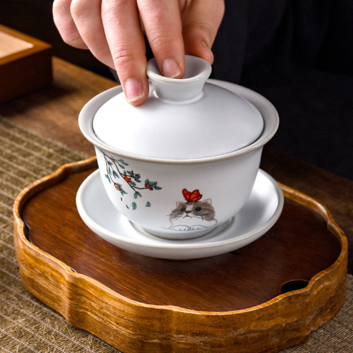 ru-เตาเผาเซรามิกหม้ออบชาบ้านมือทาสีพอร์ซเลน-gaiwan-ที่มีฝาครอบถ้วยน้ำชาจานรองจีนพิธีชงชาอุปกรณ์150มิลลิลิตร