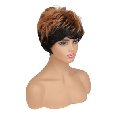 [COD] Foreign trade natural black wig and oblique bangs female short hair wigs brown red