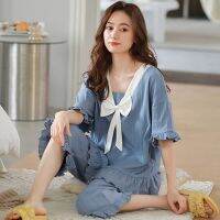 CR 1-10 100 Cotton Short Sleeve Calf-Length 34 Pants Pyjamas Sleepwear Casual Wear Baju Tidur