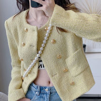 Women Jacket Yellow Woven Small Incense Wind Short Ladies Suit Temperament Was Thin Cardigan Jacket Fashion Jacket