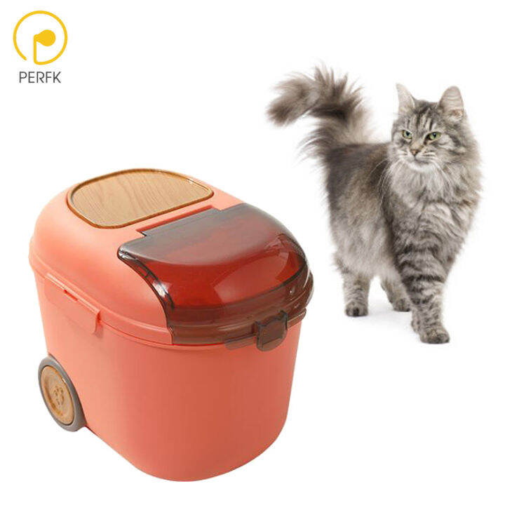 Perfk Pet Food Storage Cat Food Bucket Dry Transparent Lid Container