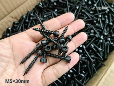 เกลียวปล่อยหัวจมดำ เกลียวใหญ่ 5x30 (ราคาต่อแพ็คจำนวน 100 ตัว) ขนาด M5x30mm สกรูเกลียวปล่อยหัวหกเหลียมดำ แข็งแรงได้มาตรฐาน