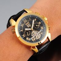 ZZOOI JARAGAR Mens Watches Top Brand Luxury Auto Day Date Self-wind Mechanical Male Clock Skeleton Tourbillon Wristwatch Leather Strap