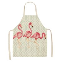 Flamingo Leaf Pink Pattern Cotton Linen Aprons Home Cooking Baking Coffee Shop Cleaning Aprons Kitchen Accessories 55*68cm Aprons