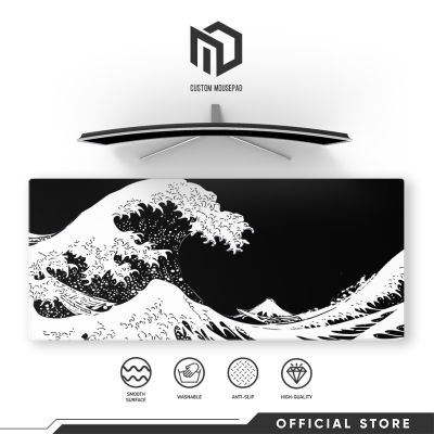 MD Custom Mousepad Black Great Wave Custom Printed Large Extended Mouse Pad Gaming Mousepad Stitched Edge