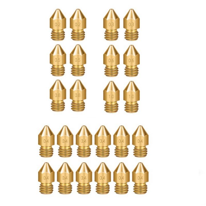 24Pcs Extruder M6 Thread Brass Nozzle for 3D Printers Hotend 1.75MM  Filament J-Head Cr10 Heat Block for Ender3 Hotend M6 Thread