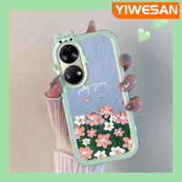 YIWESAN เคสสำหรับ Huawei P50 P50 Pro,น้ำมันเคสลายดอกไม้พิมพ์รูปโบว์เคสนิ่มกันกระแทกทนต่อการขัดถูเคสโทรศัพท์โปร่งใสเคสป้องกันเลนส์กล้องถ่ายรูปซิลิกาเจลป้องกันการตก