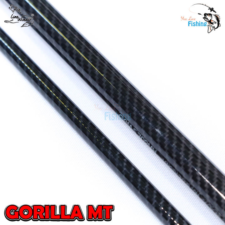 คันสปินหน้าดิน-ค่ายหมาป่า-line-winder-รุ่น-gorilla-mt-กอลิล่าเอ็มที-คัน-2-ท่อน-การันตีความเหนียว-เฟรมไกด์แต่ง-ชุบไทเทเนียมสีรุ้ง