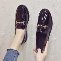 ✹☄ Size 35-43 large size womens shoes British style small leather shoes female students versatile round toe flat bottom 41 black beanie shoes 42