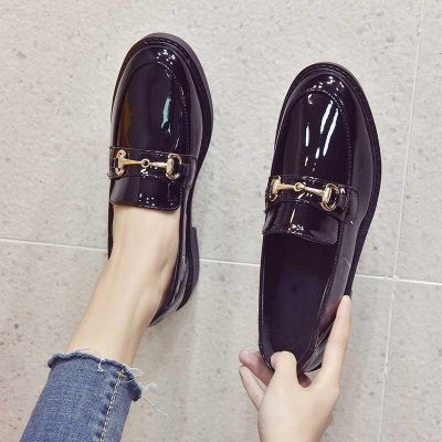 ✹☄ Size 35-43 large size womens shoes British style small leather shoes female students versatile round toe flat bottom 41 black beanie shoes 42