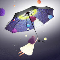 Happy Sunny Rain Umbrella Starry Sky Umbrella Tri-fold Umbrella Sun Umbrella Vinyl Umbrella