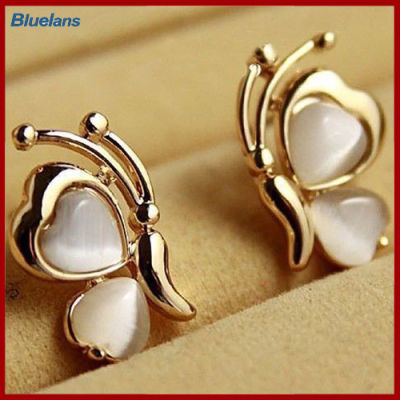 Bluelans®เสน่ห์แฟชั่นของผู้หญิงชุบทองผีเสื้อ Anting Giwang เครื่องประดับ1คู่