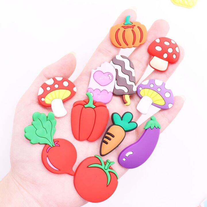50Pcs Fruit Vegetable Carrot Mushroom Tomato PVC Sandals Shoe Charms