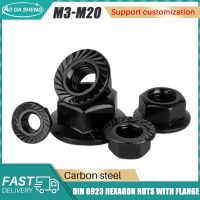 AODASHENG DIN6923 Hex Flange Nut Carbon Steel M3 M4 M5 M6 M8 M10 M12 M14 M16 M20 pengencang mur heksagonal berlapis seng hitam