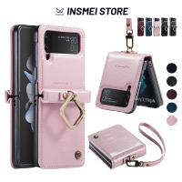 Insmei สำหรับ Samsung Galaxy Z Z Flip 4 3 Flip4เคสโทรศัพท์มือถือกันตก Flip3เคสหนังแหวนลาย Crazy Horse "-สีชมพู