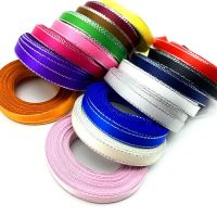 5 yards/lot 6mm High Quality Silver Metallic Edge Satin Ribbon Polyester Ribbon For Flower Gift Packing Wedding Decoration DIY Gift Wrapping  Bags