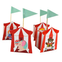 20pcsset Circus Candy Box Paper Red Striped Gift Box with Flag Birthday Party Baby Shower Decorations Favors Packaging Bag