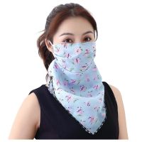 【CC】 Fashion Face Cover Breathable Anti-Dust Neck Scarf Floral Print Silk Foulard