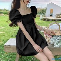 BAY-Women´s Casual Dress Solid Color Short Puff Sleeve Square Neck Design Backless Bow Tie Dress