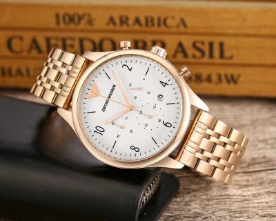 (สายสีทอง) Original Armani นาฬิกาควอตซ์ผู้ชายคุณภาพสูงสายเหล็กสแตนเลสนาฬิกาข้อมือผู้ชายธุรกิจแฟชั่นลำลองนาฬิกาผู้ชาย
