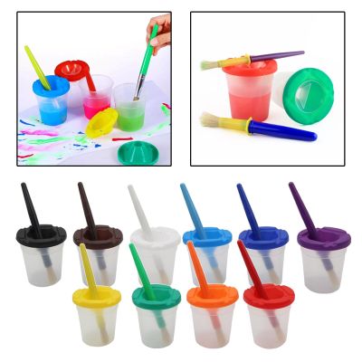 10Pcs Spill Proof Paint Cups  No-Spill Paint Cups with Lids Kids Painting Toys Artificial Flowers  Plants