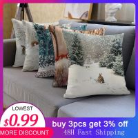 Happy Christmas Car Soft Cushion Cover Print Pillow Covers 45x45cm Throw Pillow Case Sofa Home Decor Rabbit Pillowcase