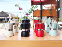 หม้อต้มกาแฟ Moka Pot แบบสี 4 สี รุ่นK91 ต้มกาแฟ ขนาด 6 คัพ 300 ml. และ 3 คัพ 150 ml. สินค้าคุณภาพเกรดA ที่จับทนความร้อน แข็งแรง