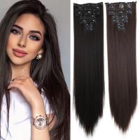 LANSA 21 Colors 16 Clips 7Pcs/Set Long Straight Synthetic Hair Extensions Clips in High Temperature Fiber Black Brown Hairpiec Wig  Hair Extensions  P