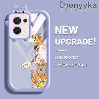 เคส Chenyyyka สำหรับ OPPO Reno 8 5G เคสนิ่มรูปสัตว์มีโบว์สีกระแสแฟชั่นน่ารักเคสใสกรอบสีเคสกันกระแทกกล้อง