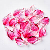 20pc Transparent Spray Painted Glass Pendants with Glitter Powder Petaline Deep Pink 20x10.5x6mm Hole: 1.2mm