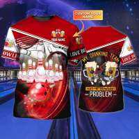 in stockNew 2023 Custom 3D Full Print Red Bowling T-shirt, Bowling and Beer T-shirt, Lo Fashion T-shirtCustomizable