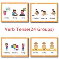 24 Groups/set Verb Tense Flash Card Leaning English Word Picture Cards Educational Toys for Children Games Classroom Montessori