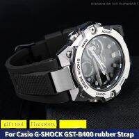 สายนาฬิกาซิลิโคนนูนเหมาะสำหรับนาฬิกาโลหะ Fo Casio หัวใจ GST-B400แก้ไข GST-B400BD สาย Ruer 14มม. สีแดงสีฟ้าสีส้ม