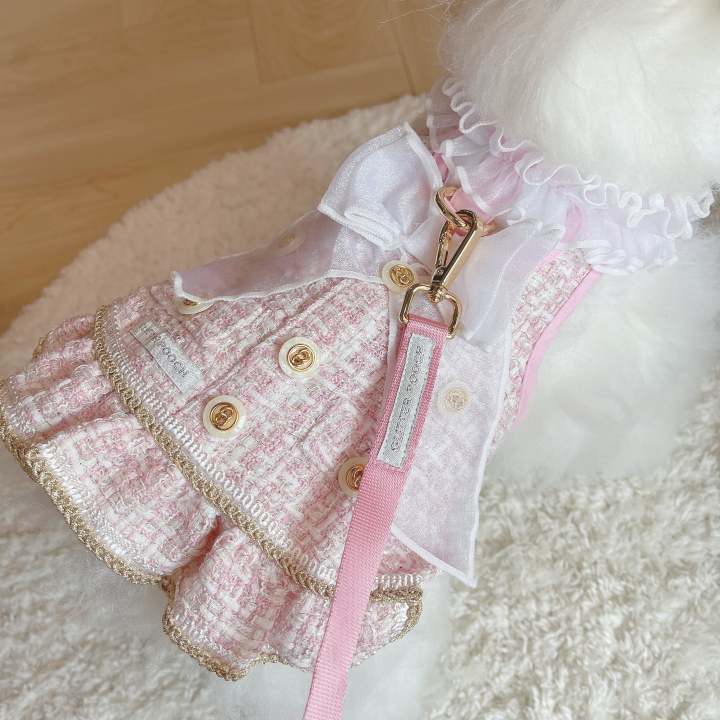 glitter-pooch-harness-ชุดรัดอก-สายจูง-เสื้อผ้า-สุนัข-หมา-แมว-สัตว์เลี้ยง-พร้อม-สายจูง-รุ่น-new-emily-in-paris-pink