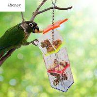 SHENEY ที่ใส่นกแก้วอะคริลิคแบบแขวนโปร่งใสมีที่จับ Makanan Burung Nuri ทนทานสำหรับนกเลิฟเบิร์ด